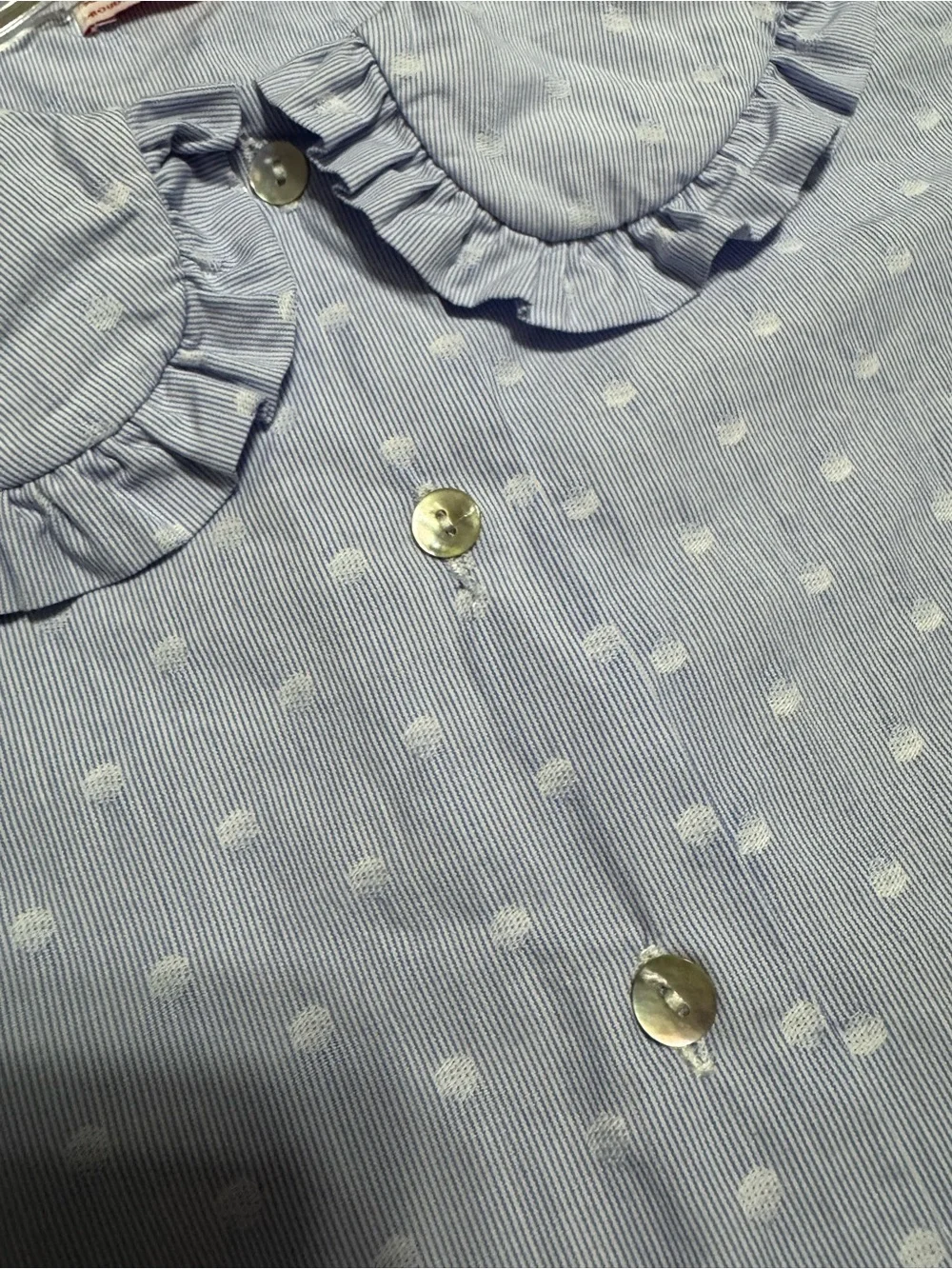 La Coqueta Spain Girls 8y blue dotted Peter Pan collar blouse button down $85